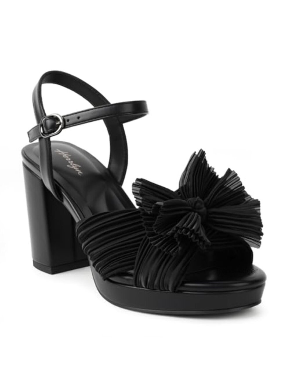 Pleated Bow Platform Heels Block Heel Ankle Strap Formal Sandals